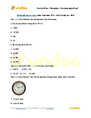 Đề thi Cuối học kì II môn Toán Lớp 3 - Đề số 8 - Năm học 2019-2020 (Có đáp án)